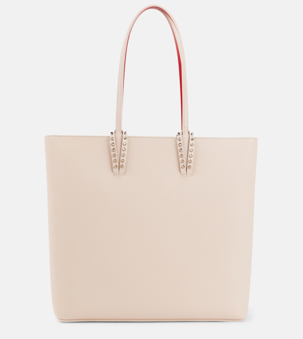 Christian Louboutin Cabata Zipper Top Leche Calf Leather Spike Tote Shoulder Bag